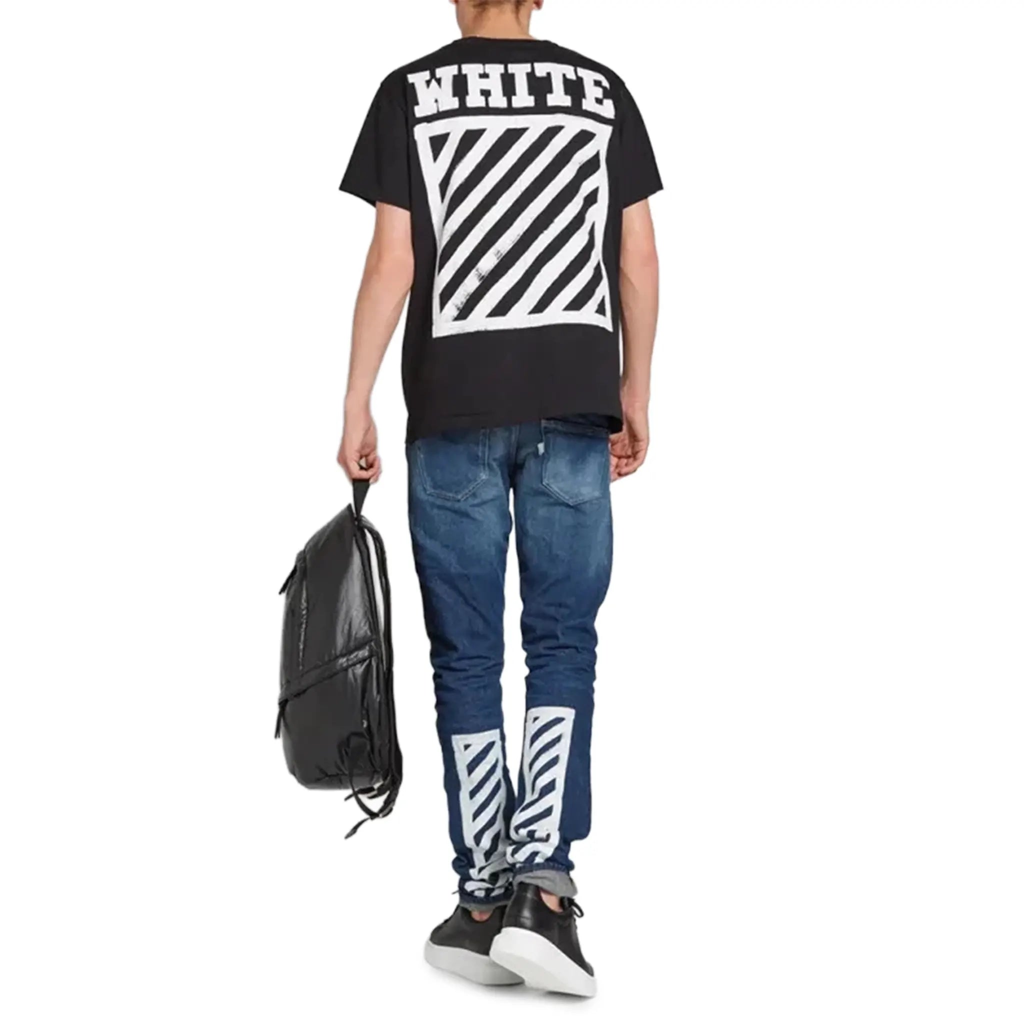 Model Back View of Preloved - Off-White Brushed Diagonal Black T-Shirt